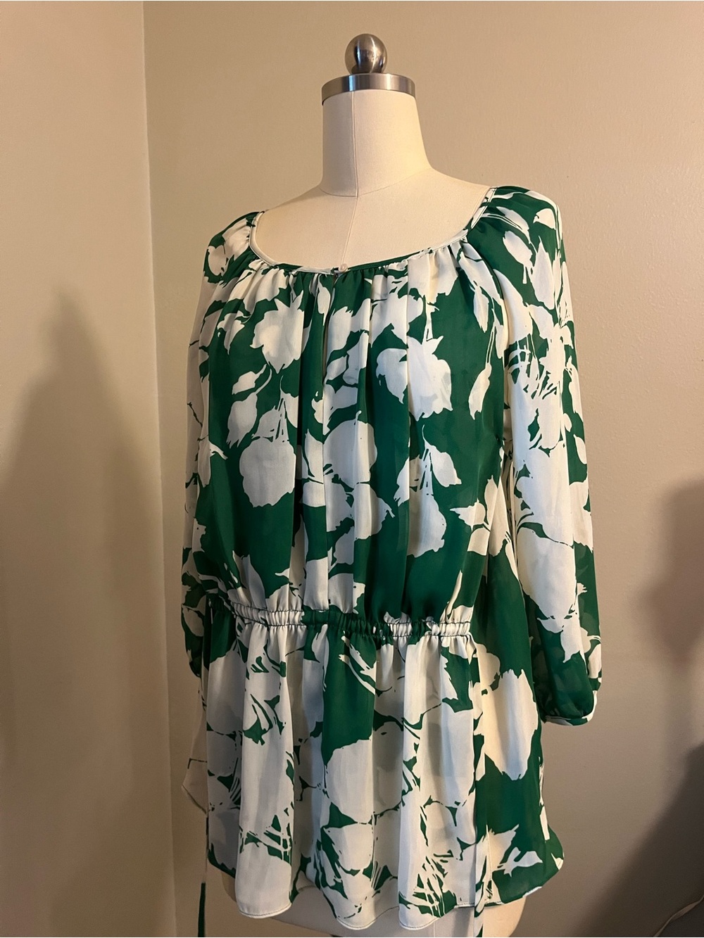Green and White Floral Peasant Dress